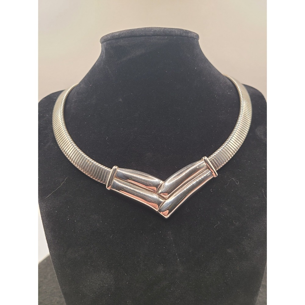 Vintage Omega Collar Choker Necklace Flexible Omega Style Silver-Tone Chunky